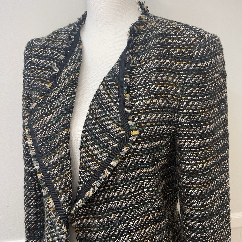 Loft Women's Black Tweed Open Blazer Black Gray Mustard 6 - Picture 2 of 14